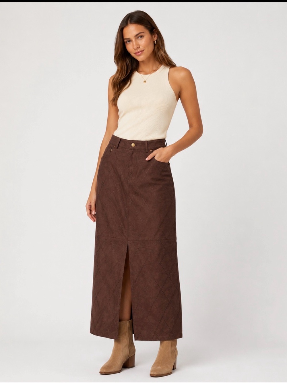 Bagatelle Collection Brown Faux Suede Maxi Skirt Size S NWT Y2K